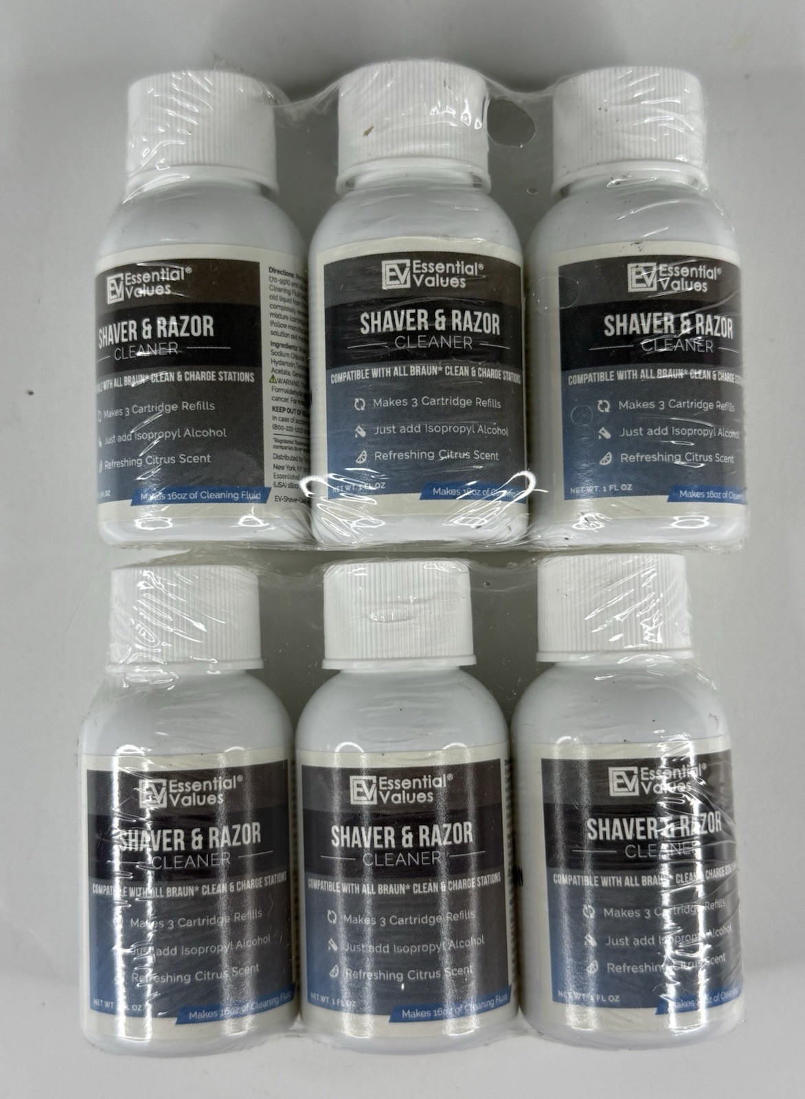Essential Values Shaver & Razor Cleaner Citrus Scent 6 Pack Makes 6 Refills