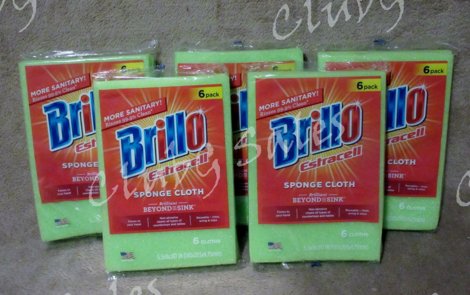 Lot of 5 Brillo Estracell Sponge Clean Cloth 6 Pack Reusable Non-Abrasive