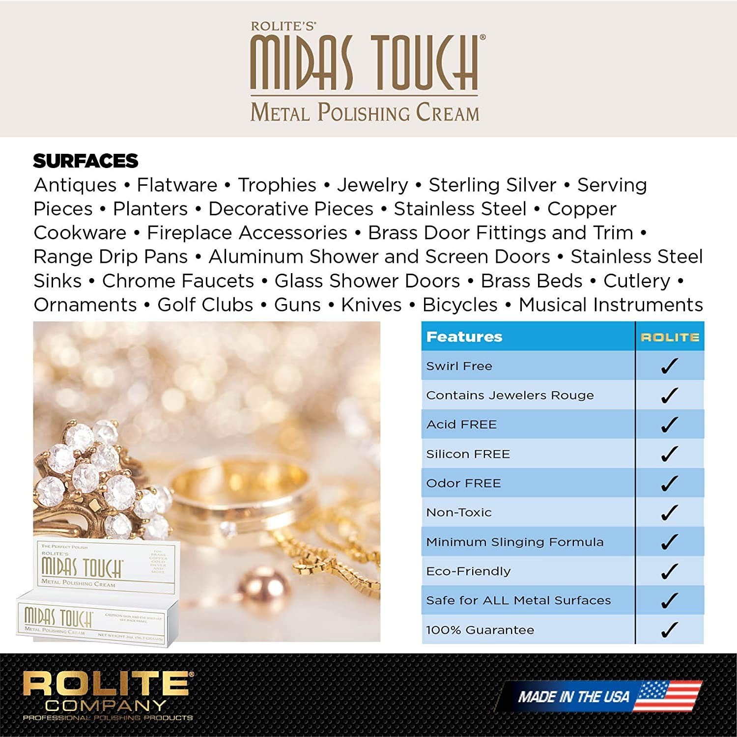Midas Touch Metal Polishing Cream 2 Pack 4.5 Oz Each for Silver Gold Brass Co…