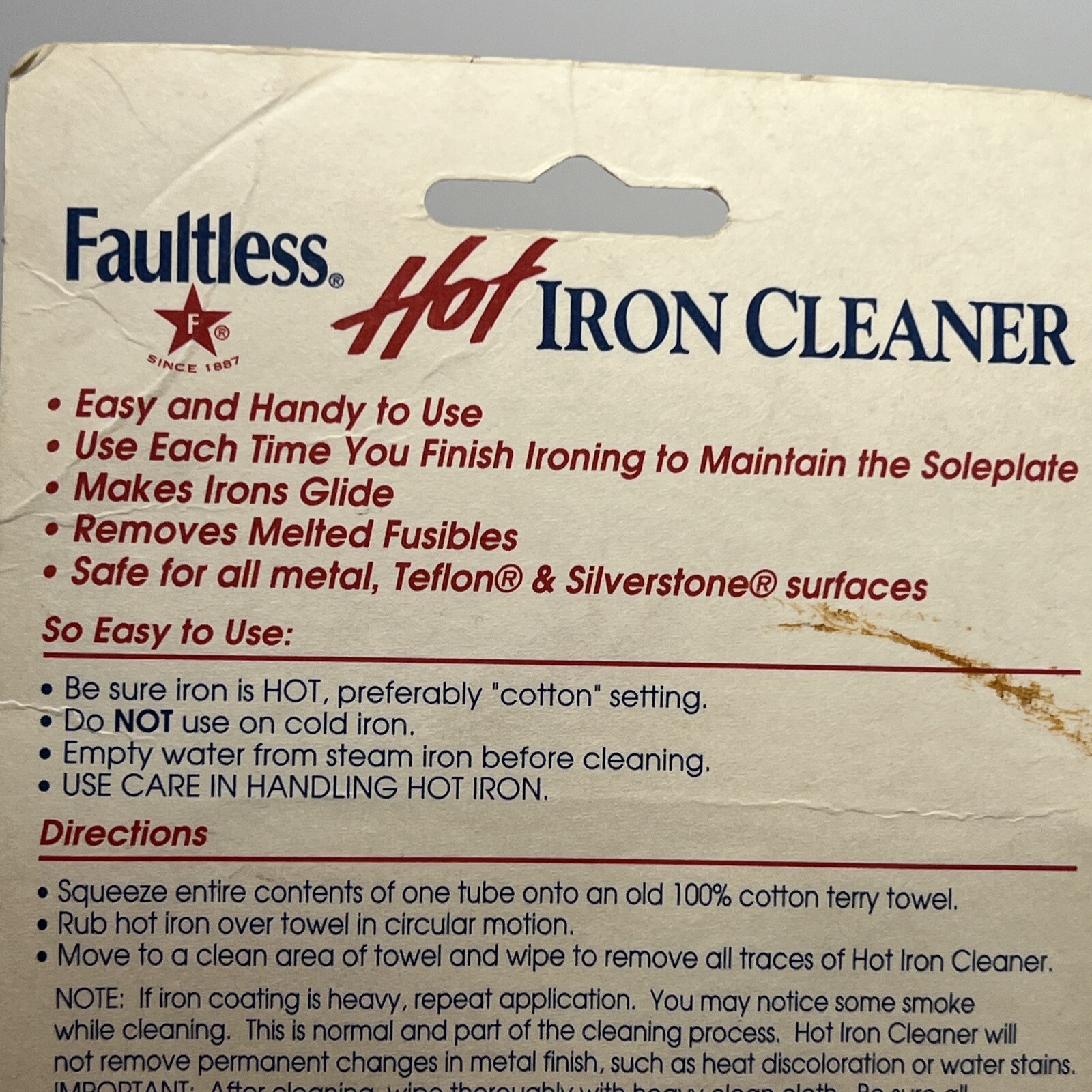 Faultless Hot Iron Cleaner Contains 2 Removes Coating from Iron Free Shipping