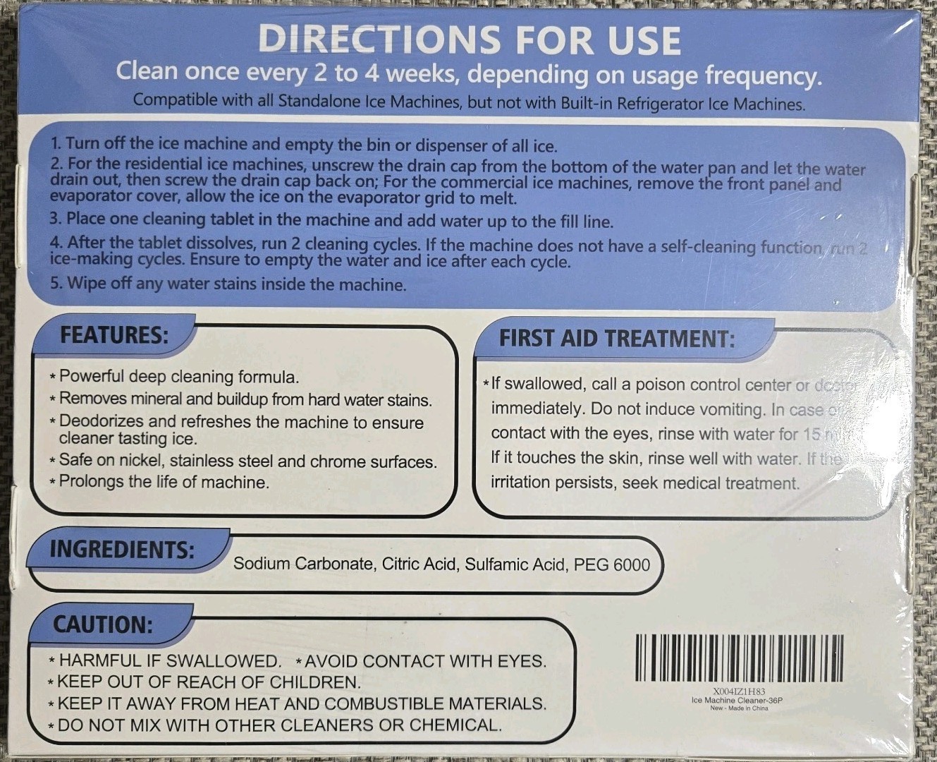 Ice Machine Cleaner 36 Tablets Descales & Deodorizes 18 Month Supply New Uskich