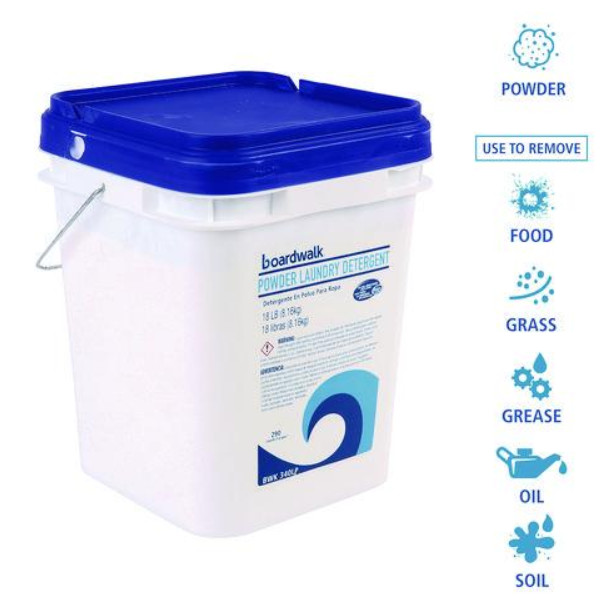 Boardwalk Powder Laundry Detergent Low Foam Crisp Clean Scent 18 lb Pail New