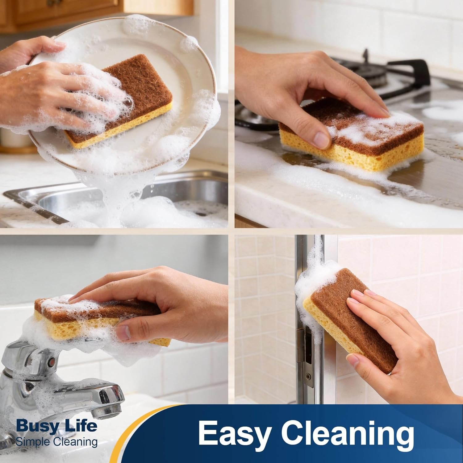 Cellulose Sponge 12 Pack Biodegradable Natural Kitchen Sponge Dual-Action