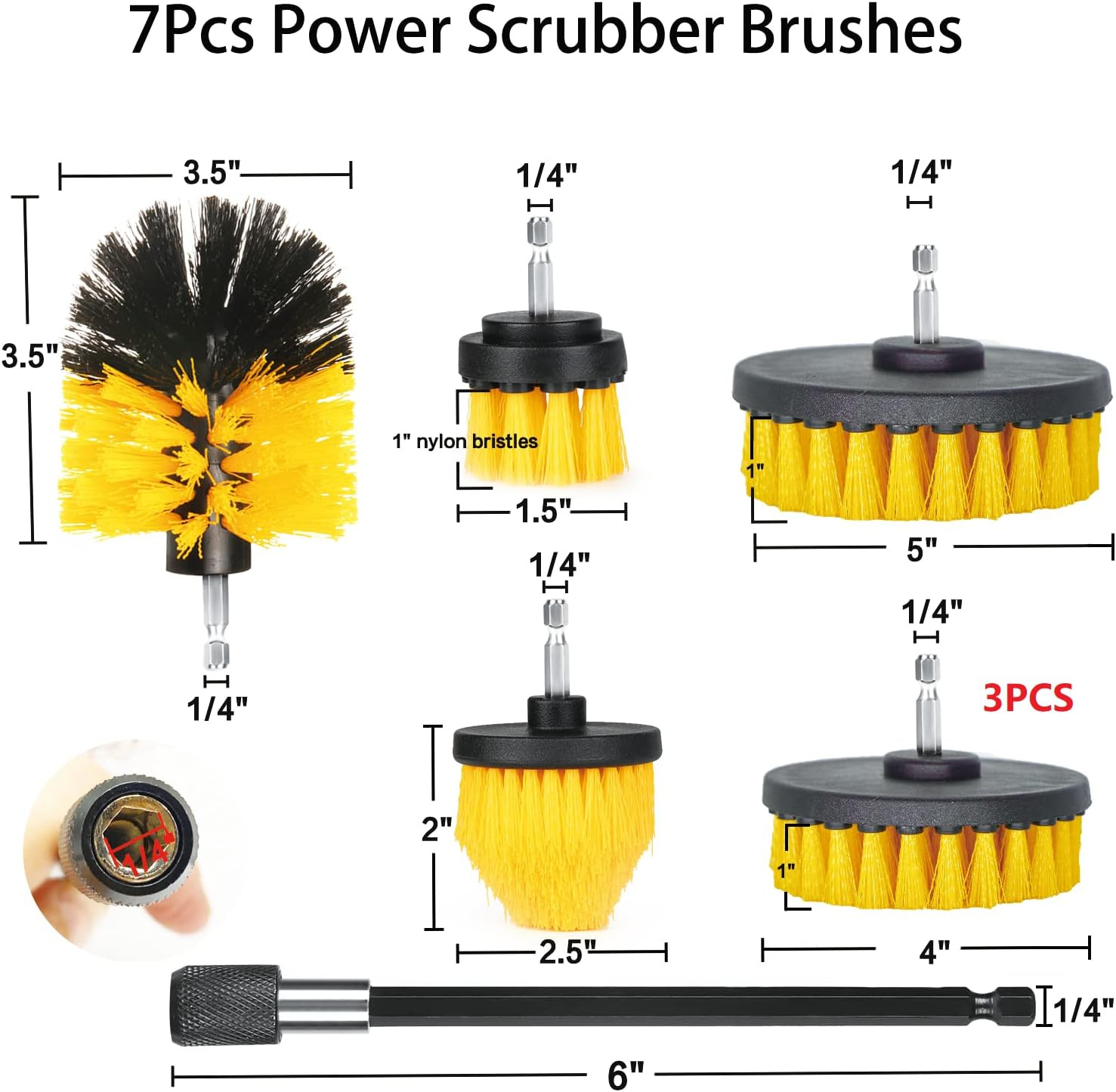 8 Pack Drill Brush Attachment Set 1/4in Power Scrubber Cleaning Brushes for Tubs
