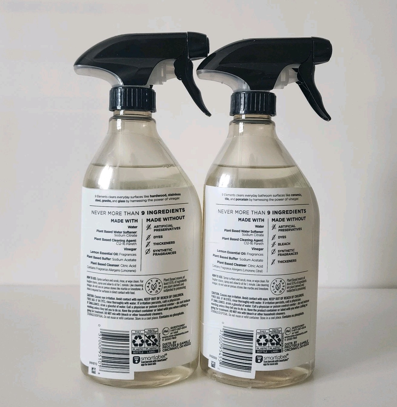 2 Pack 9 ELEMENTS VINEGAR POWERED CLEANER 18 oz LEMON SCENT