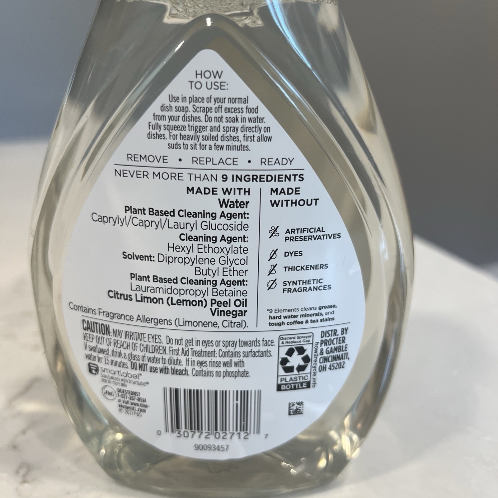 9 Elements Foaming Dish Spray Lemon Scent 16 fl oz New