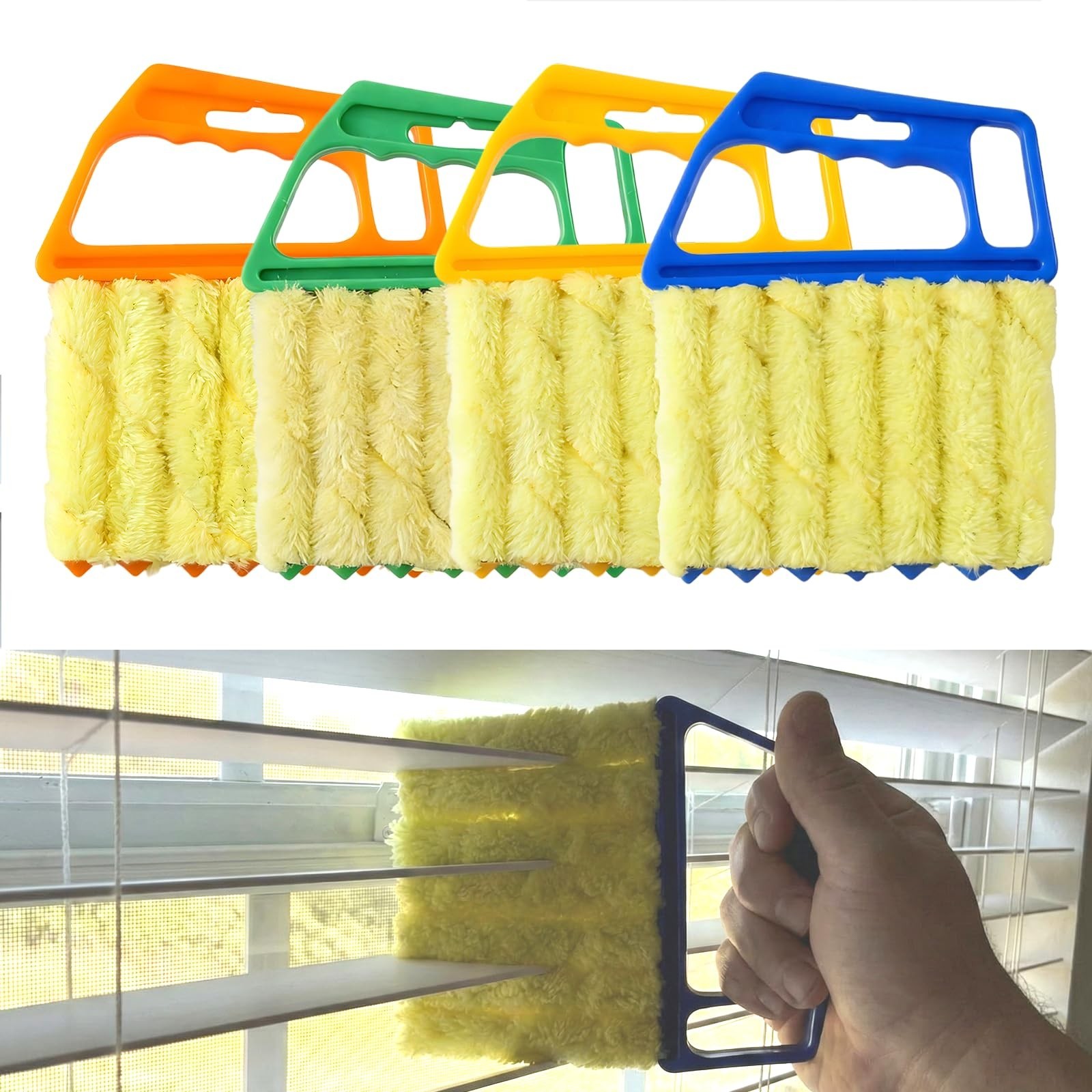 4 Pack Window Blind Cleaner Duster Tool – 7 Finger Scrub Brush & Washable Microf