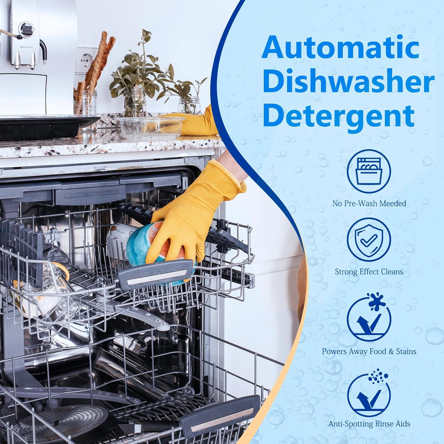 32 Count Dishwasher Pods, No Pre-Rinse Dishwasher Detergent Soap on Stain and Gr