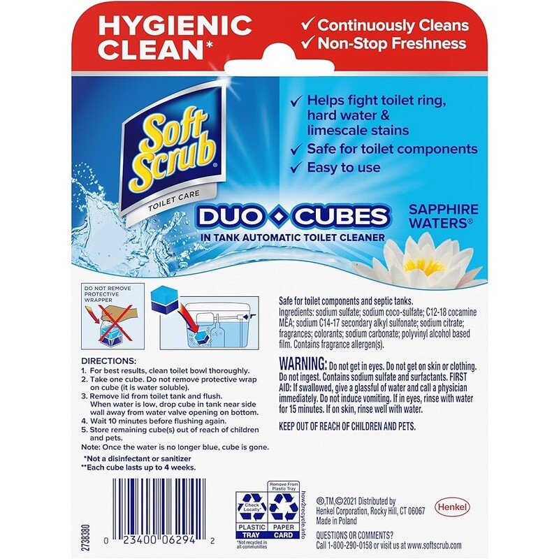Toilet Cleaner Duo-Cubes Sapphire Waters 4 Count Fights Stains Hard Water New