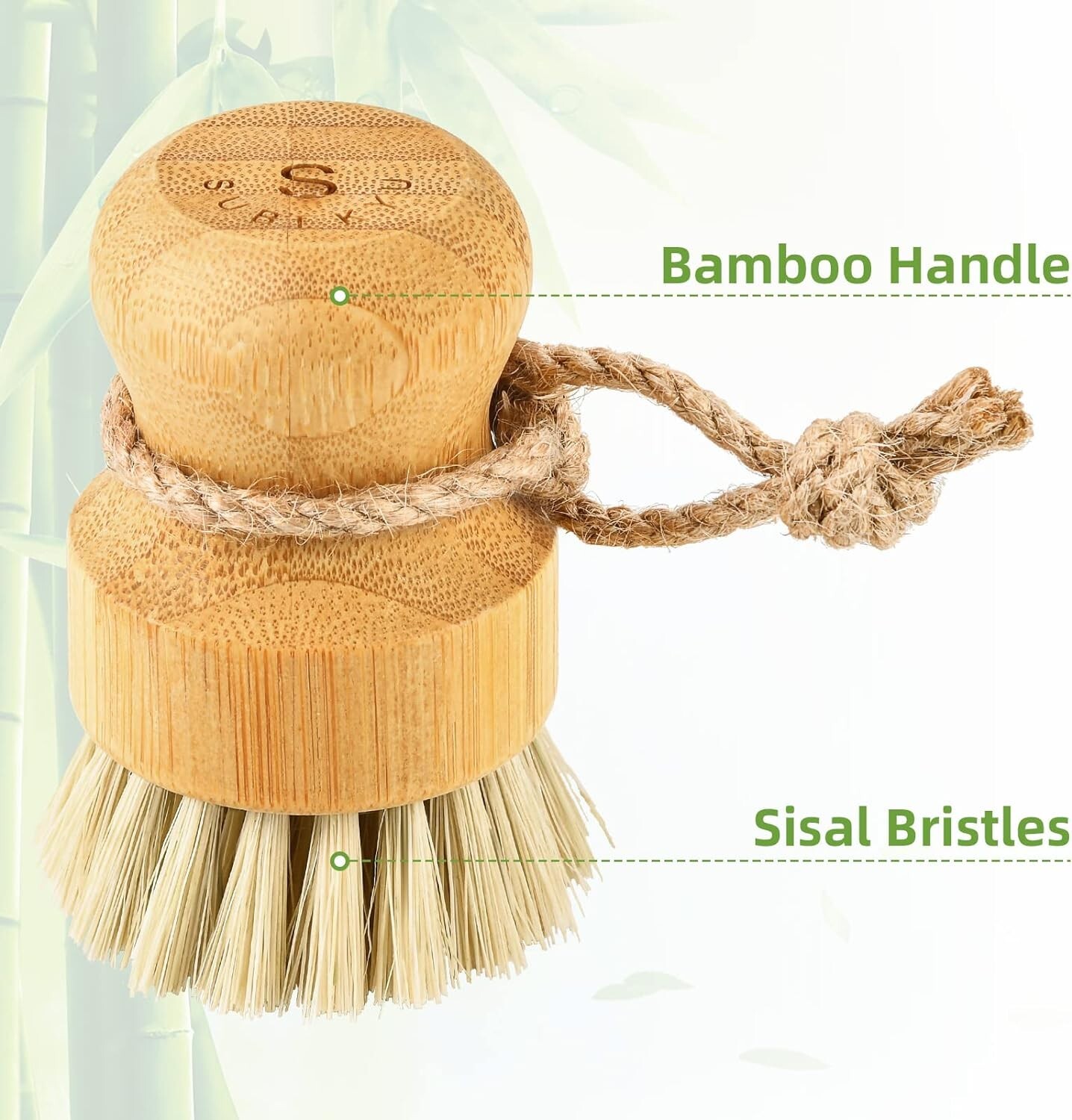 SUBEKYU Bamboo Dish Scrub Brush for Kitchen Sink, Natural Wooden Washing Dish Br