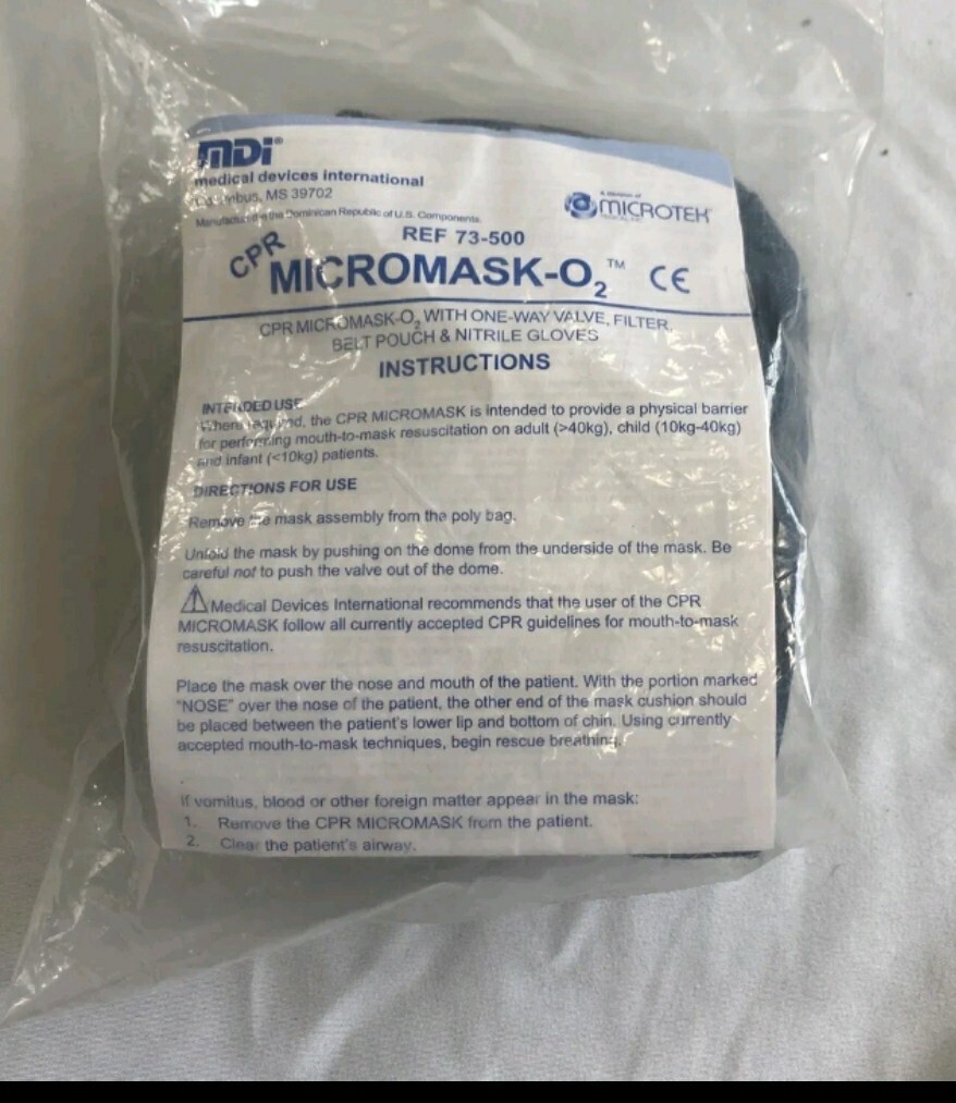 MDI CPR Micromask with Gloves & Case REF 73-500 ONE WAY VALVE New MFG Sealed