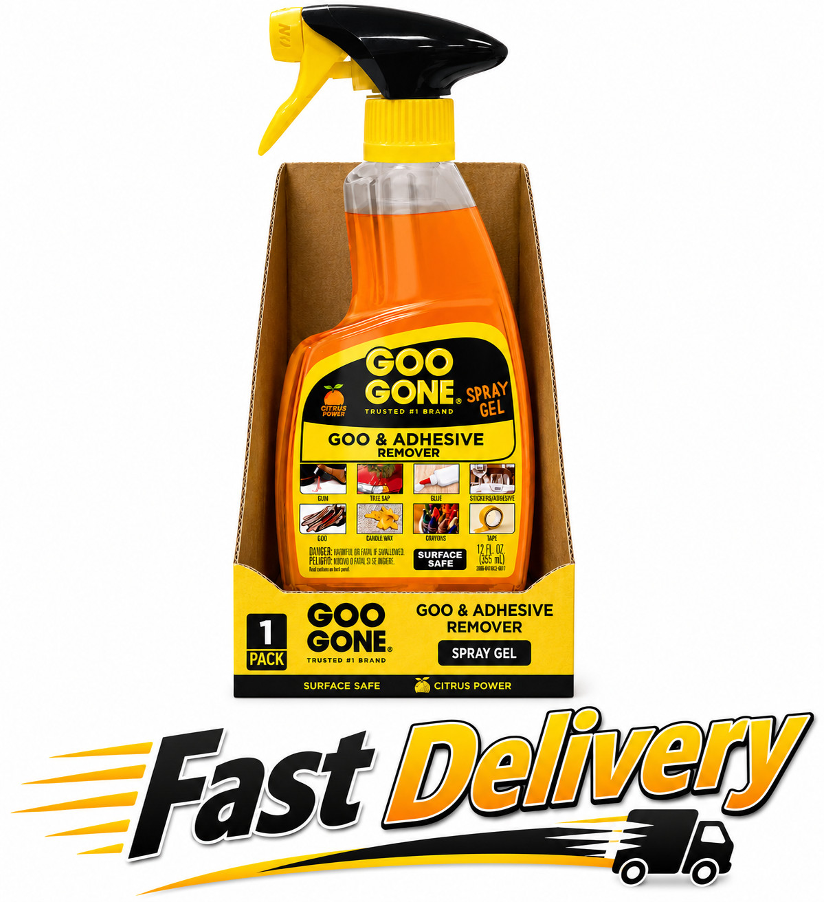 Goo Gone Spray Gel Cleaner Adhesive Remover Citrus Scent 12 oz Spray Bottle New
