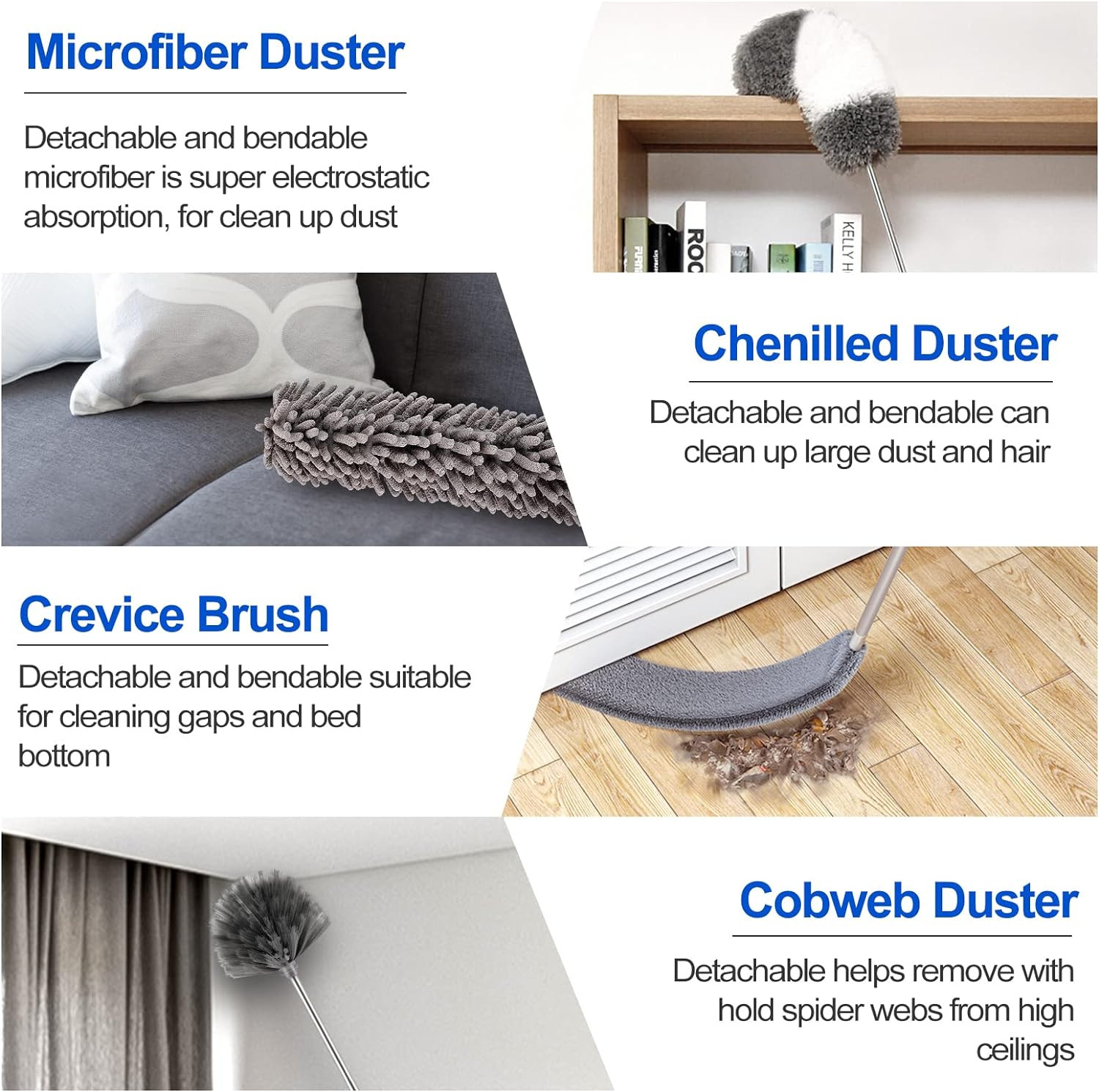 Microfiber Duster Kit (11PCS) – Washable Dusters with Extension Pole (30 to 100