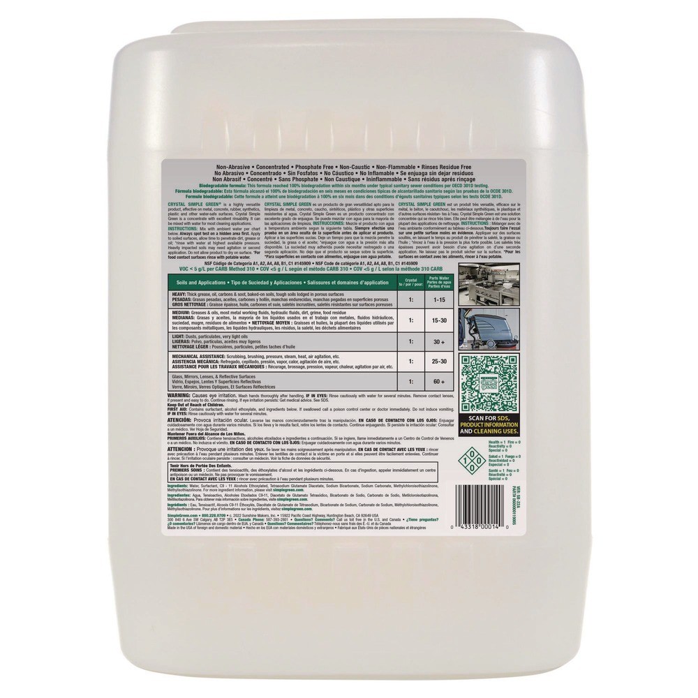 Simple Green 19005 Crystal 5-gal. Industrial Cleaner/Degreaser Pail New