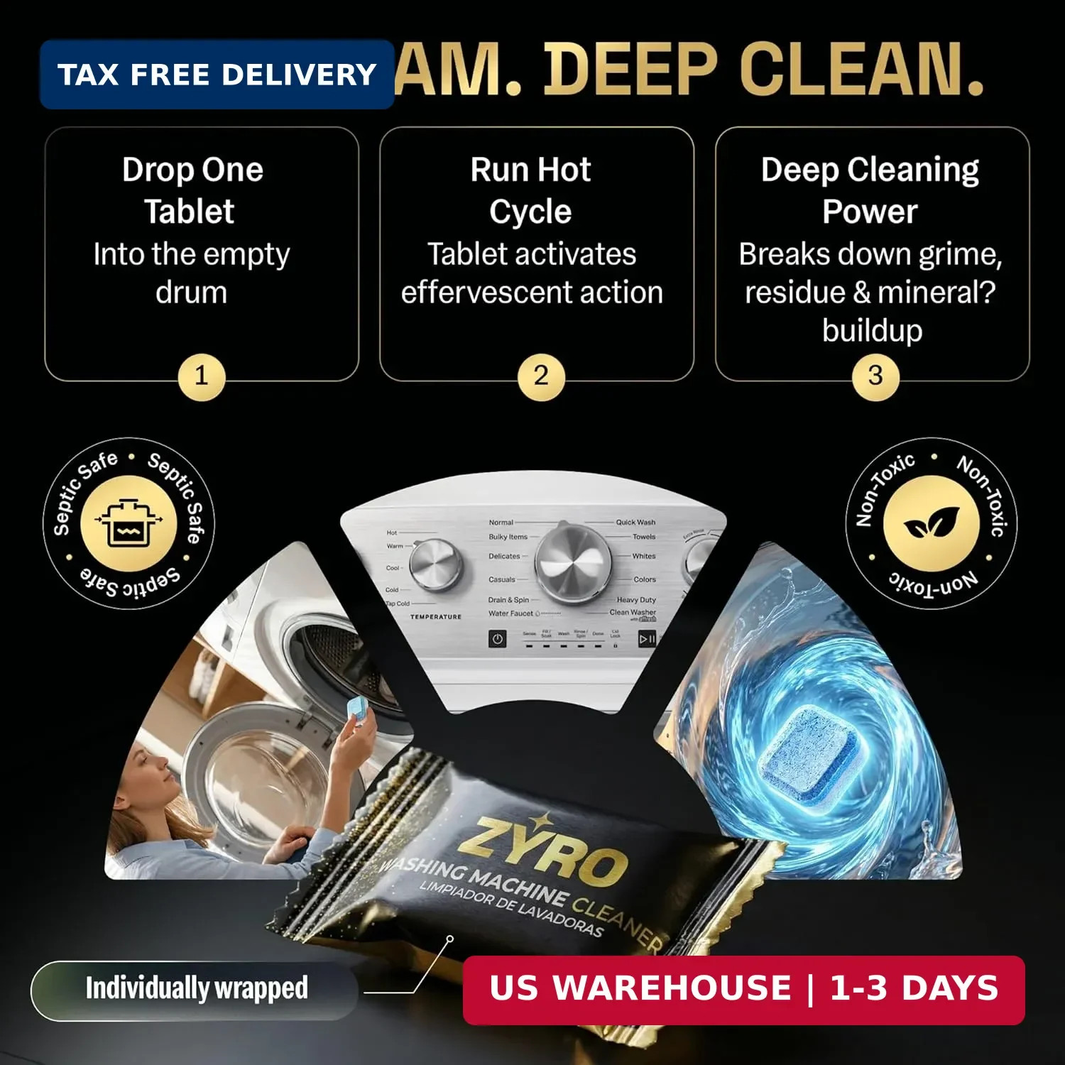 Washing Machine Cleaner Tablets | 24 Pack | Ultra Deep Clean | Eliminates Odors