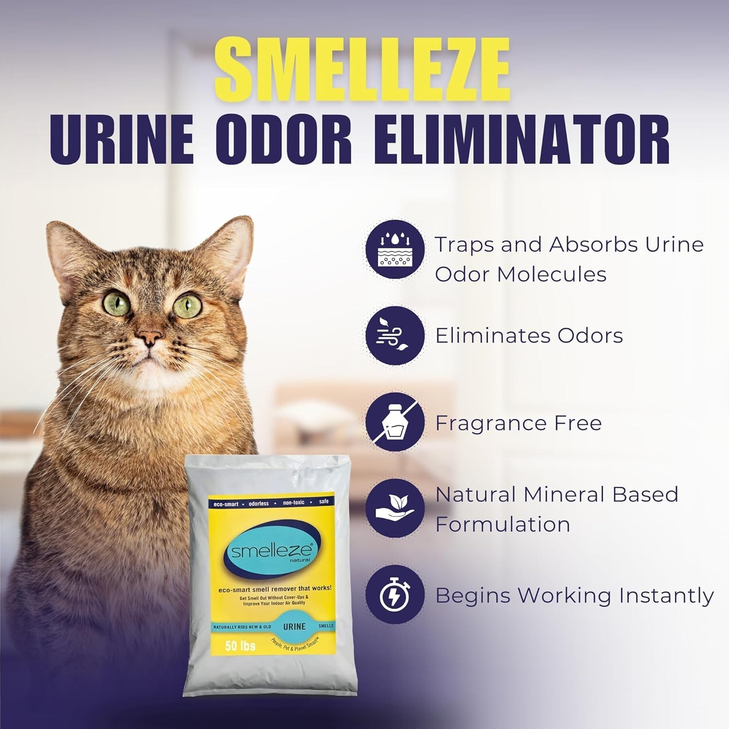 SMELLEZE Eco Urine Odor Eliminator Deodorizer: 50 lb. Granules Get Smell Out