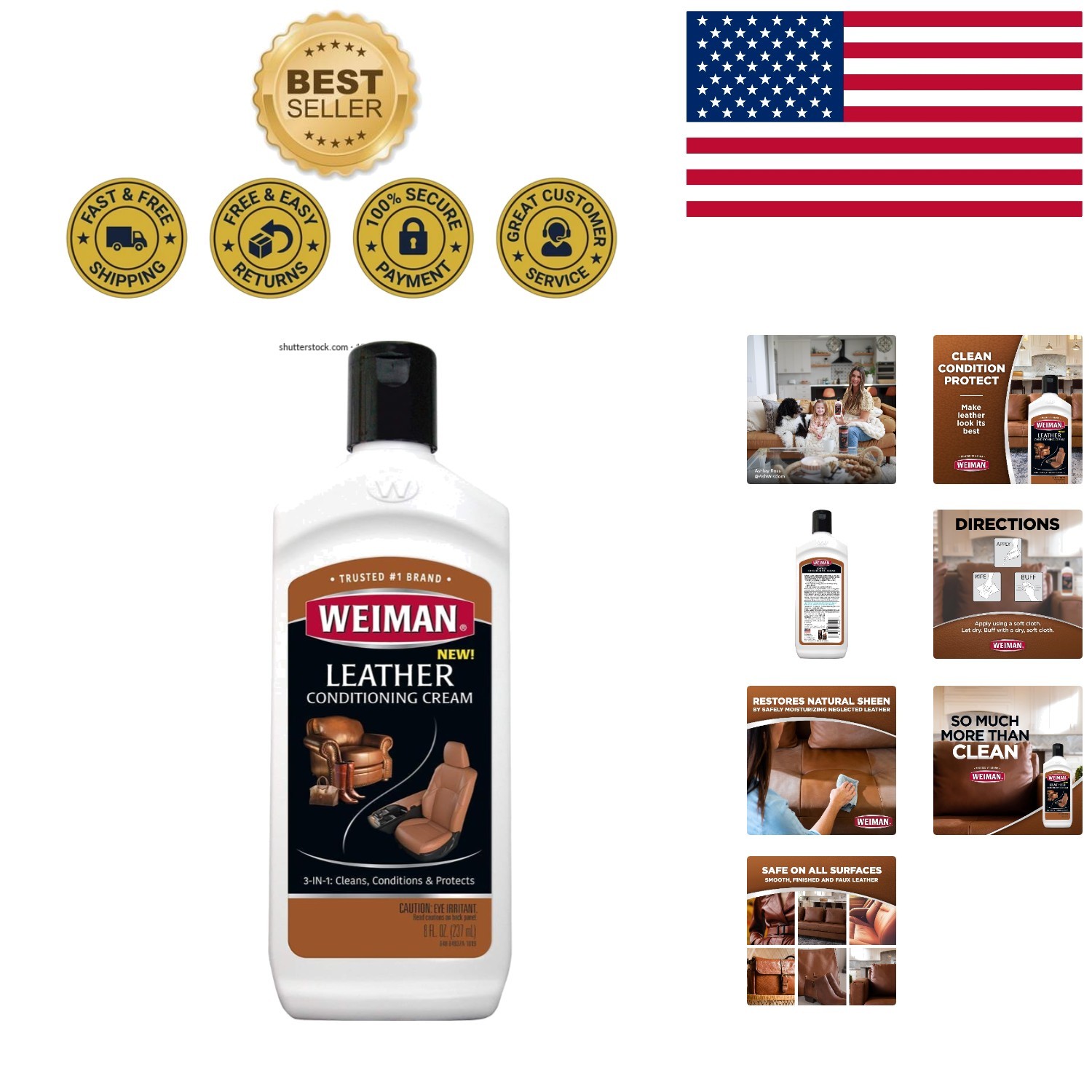 Moisturizing Leather Cleaner & Conditioner – Ideal for Furniture, Shoes & More