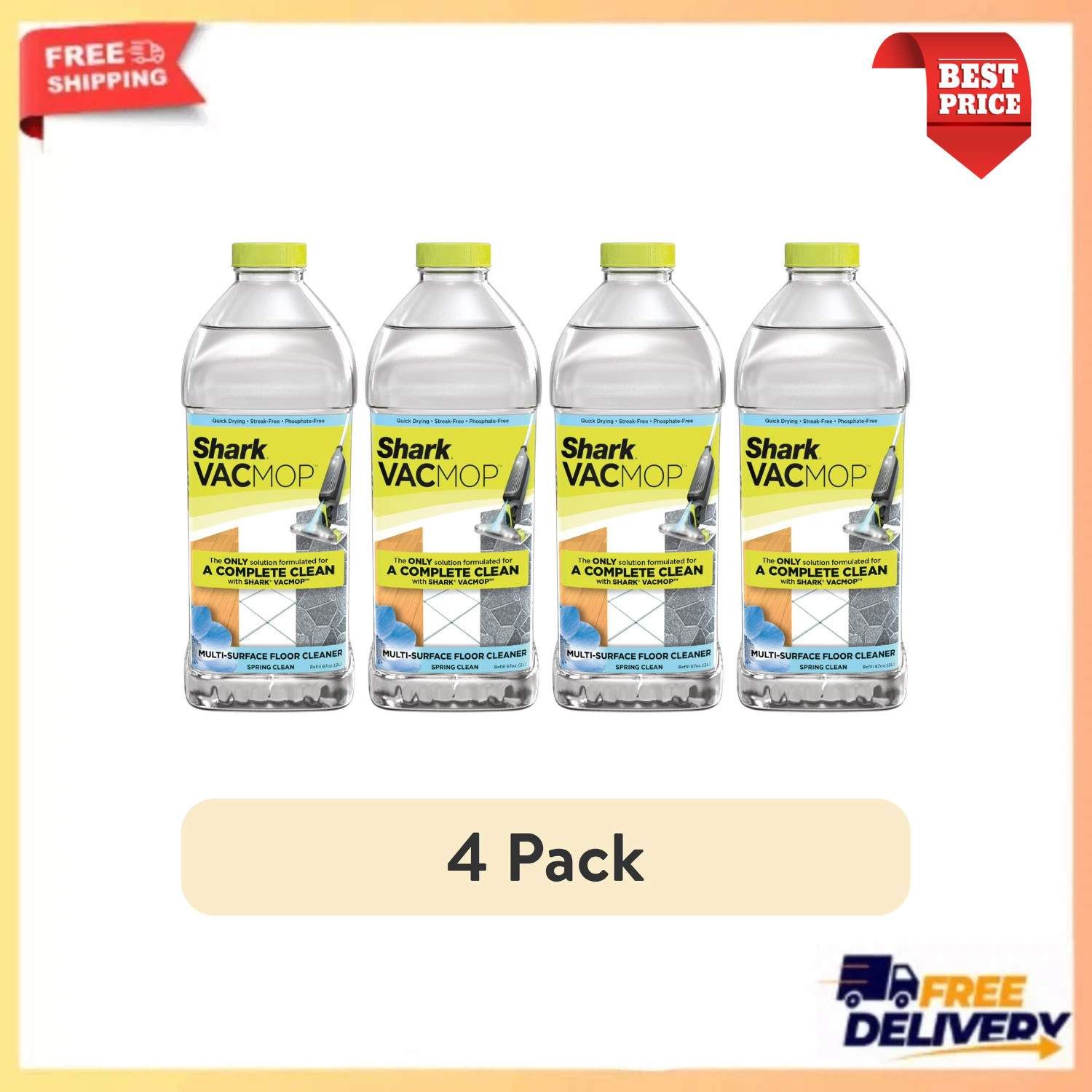 4Pack Shark VACMOP Multi Surface Cleaner Refill 2L Deep Clean Power