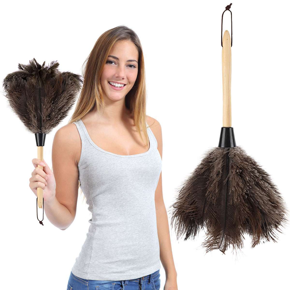 1/2Pcs 16″ Ostrich Feather Duster Durable Dust Collecting Cleaning Tool In Wool