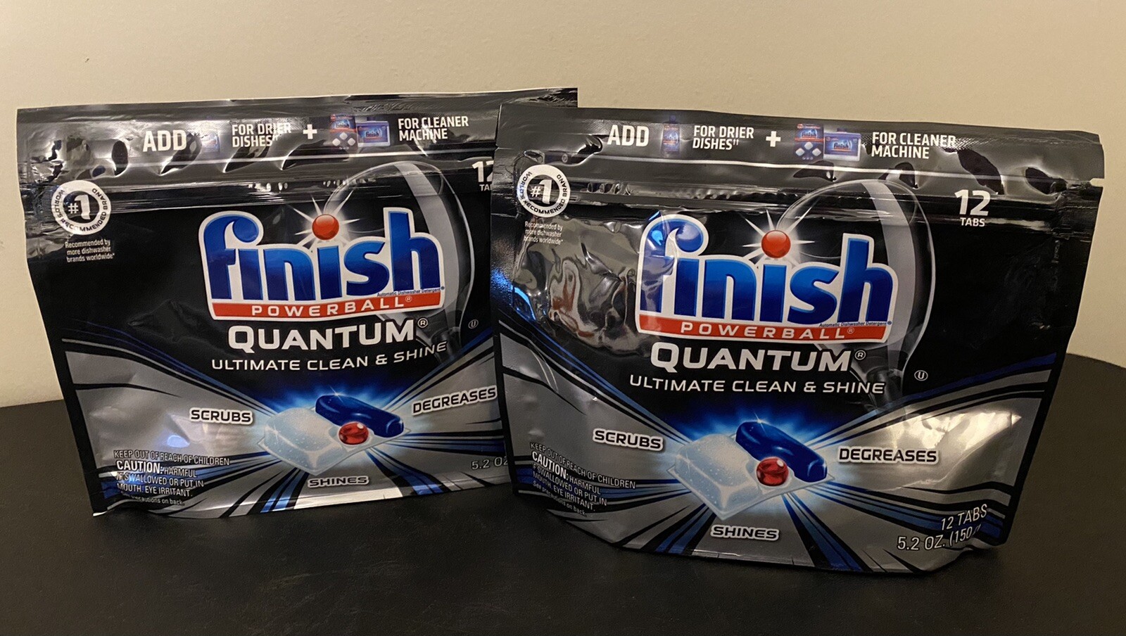 2 Finish Powerball 5.2 Oz Quantum Clean Shine 12 Ct Tabs Dishwasher Detergent