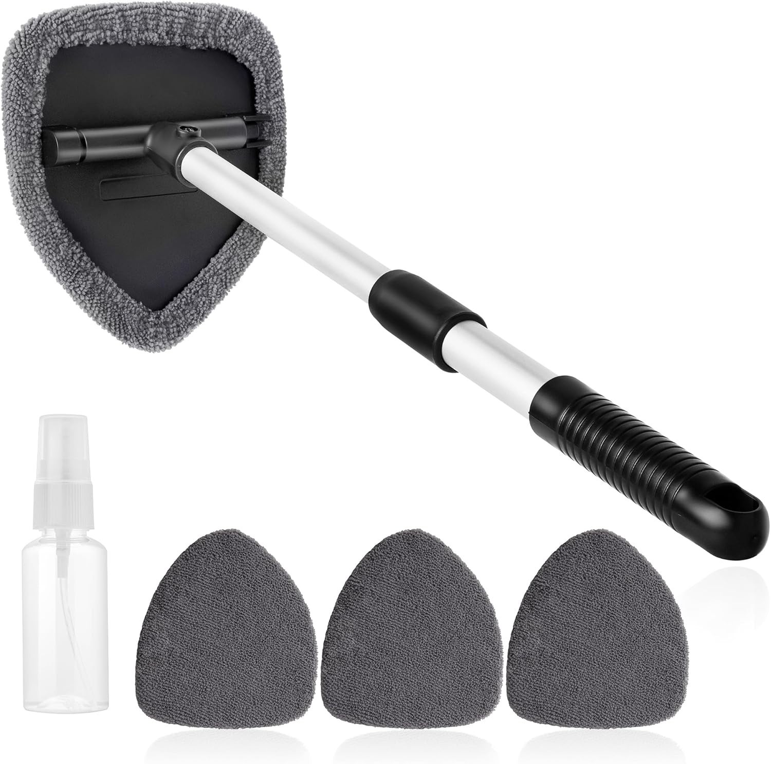 Car Windshield Cleaner Tool with Extendable Handle & 6 Reusable Microfiber Pads