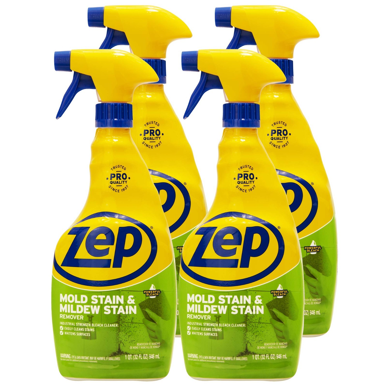 Mold & Mildew Stain Remover – 32 oz (Pack of 4) – Professional Strength No Scrub