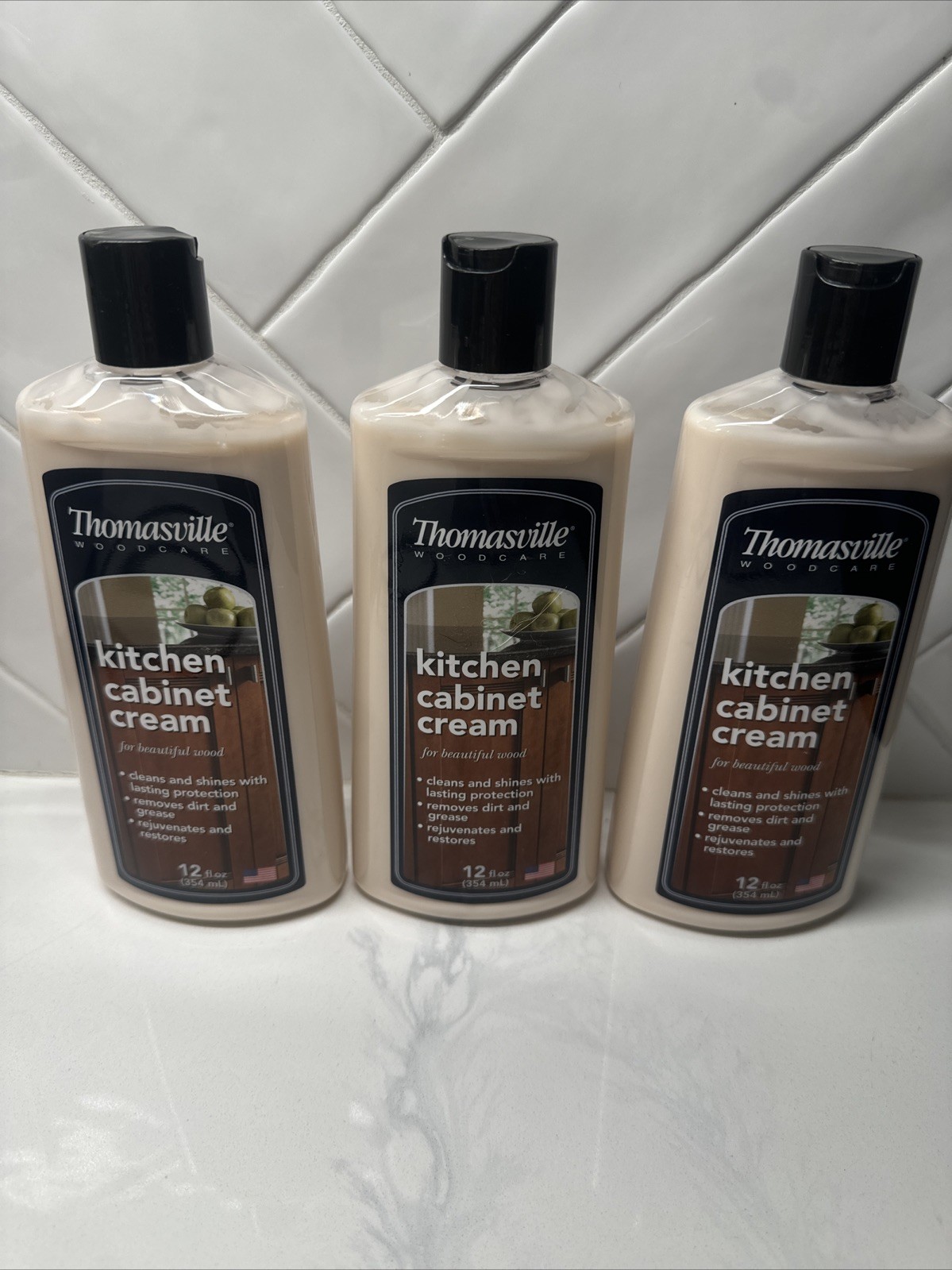 (3) 12 Oz Bottles Thomasville Wood Care KITCHEN CABINET CREAM Cleans Shines