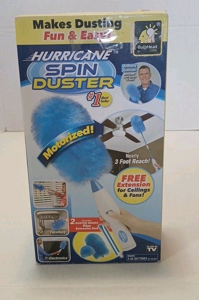 Hurricane Spin Duster Motorized Dust Wand w/3ft Extension For Ceiling Fans NIB
