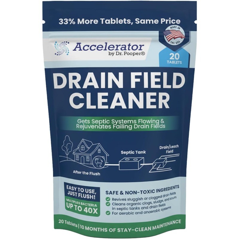 Drain Field Cleaner Tablets (20 Count) – Septic Tank Treatment for Clogs, Odor