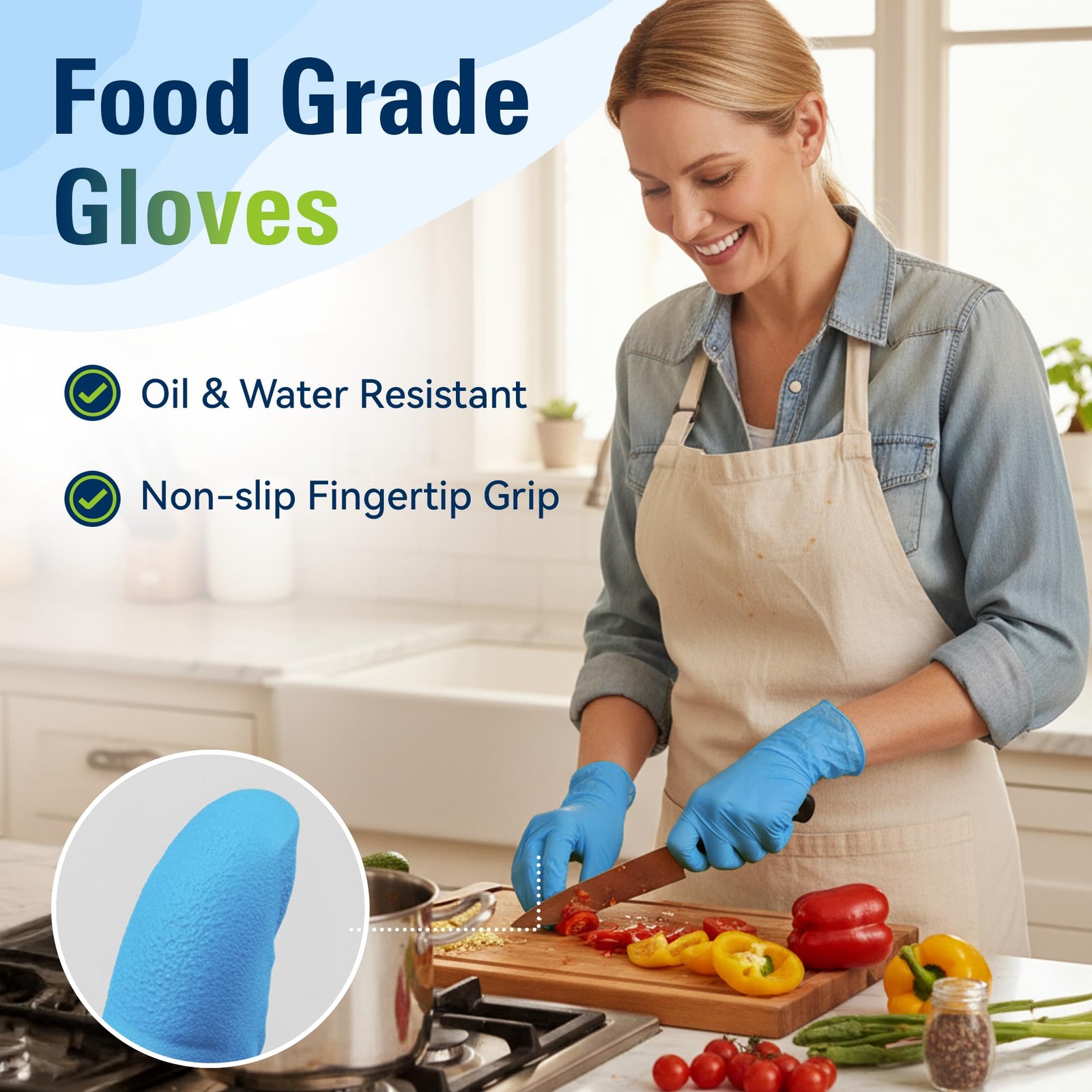 SWIFTLITE Nitrile Gloves, Food Safe Disposable Gloves Latex Medium, Blue