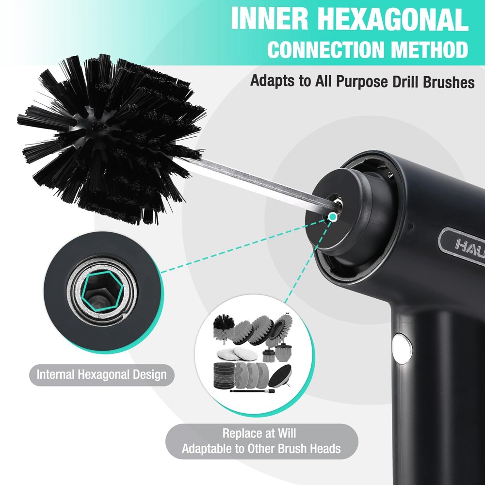 HAUSHOF Electric Spin Scrubber Cordless Cleaning Brush 8 Cleaning Heads 3 Speeds