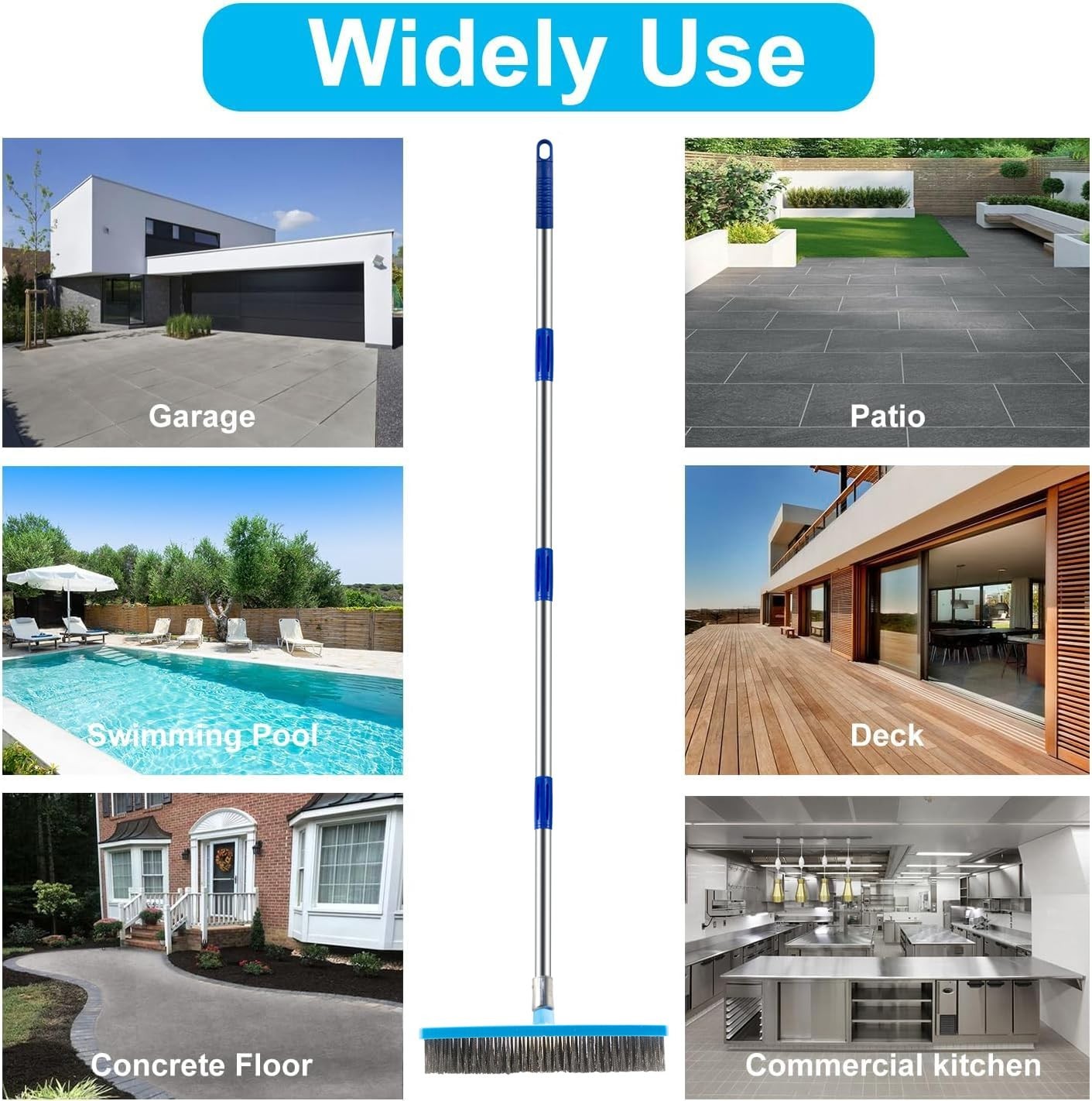 60” Heavy Duty Stainless Steel Deck Scrub Brush – Long Handle Floor Cleaner for