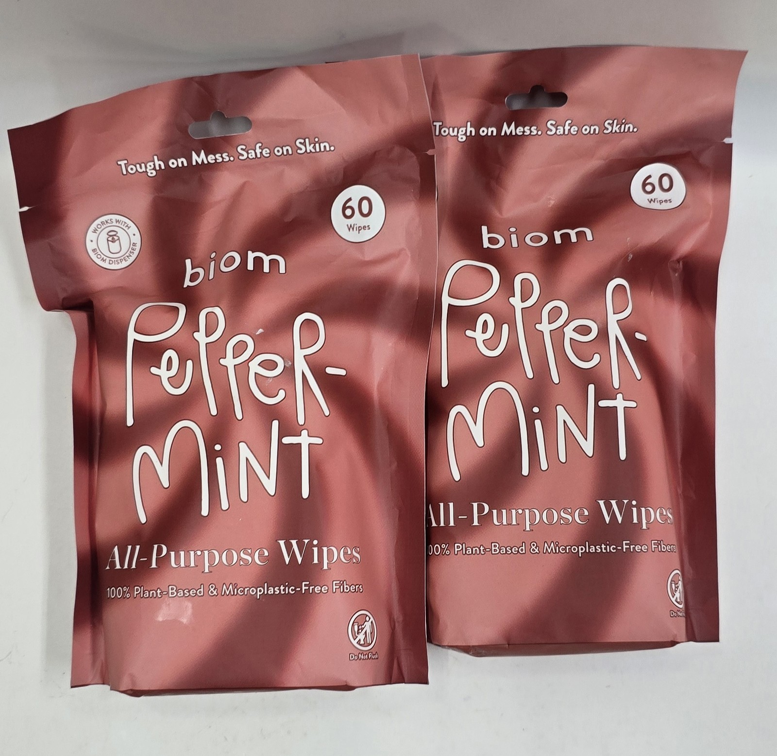 Biom Peppermint All-Purpose Wipes 60 Count Refill 2-Pack Plant-Based