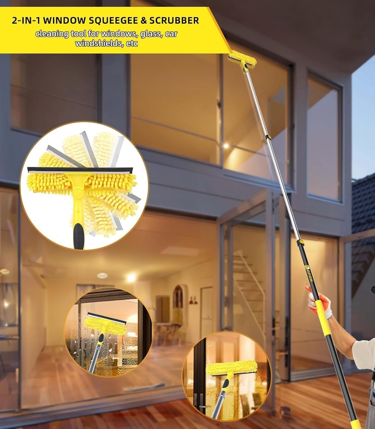 Limpia ventanas 2en1 con esponja chenille multiangulo para panel solar y RV