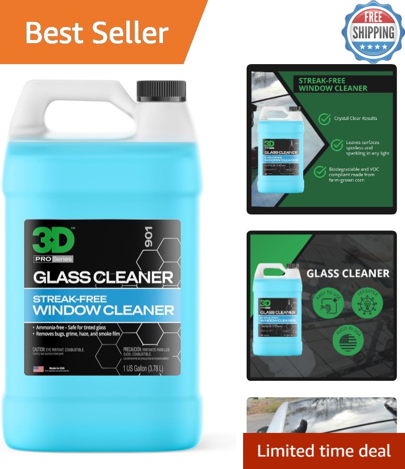 Crystal Clear Glass Cleaner – 128 Fl Oz, Streak Free & Tint Safe Solution