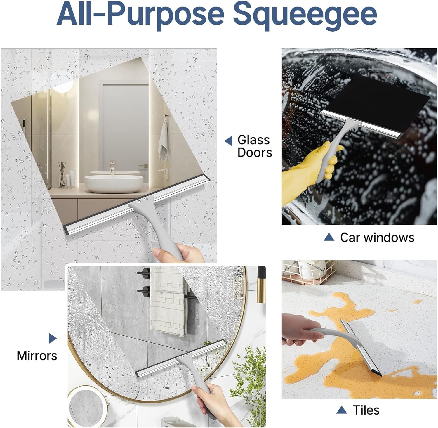 All-Purpose 10 Inch Shower Squeegee with Hook for Glass Mirrors Windows