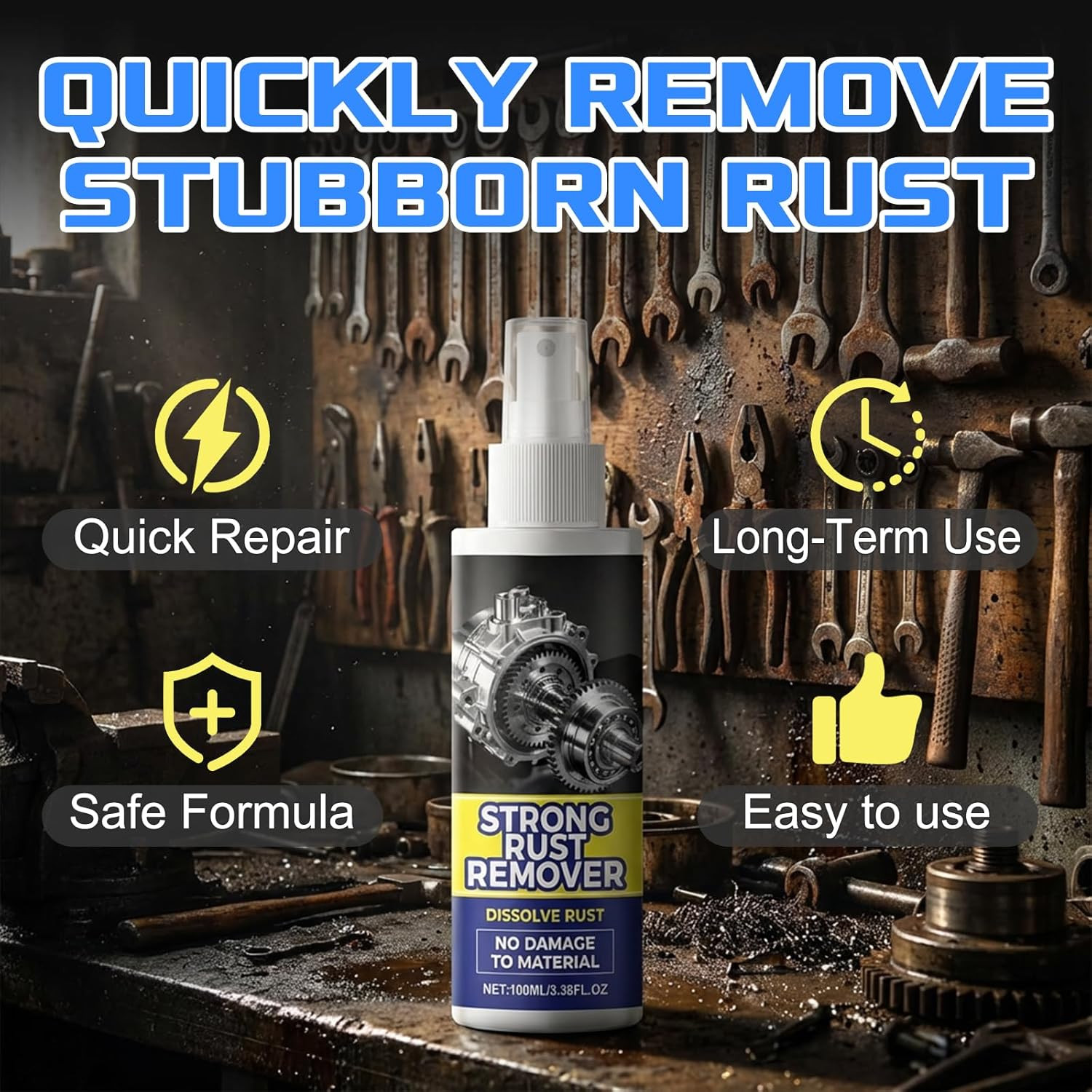 2Pcs Rust Remover Spray for Metal, Upgrade Rust Remover Spray for Metal, Multipu