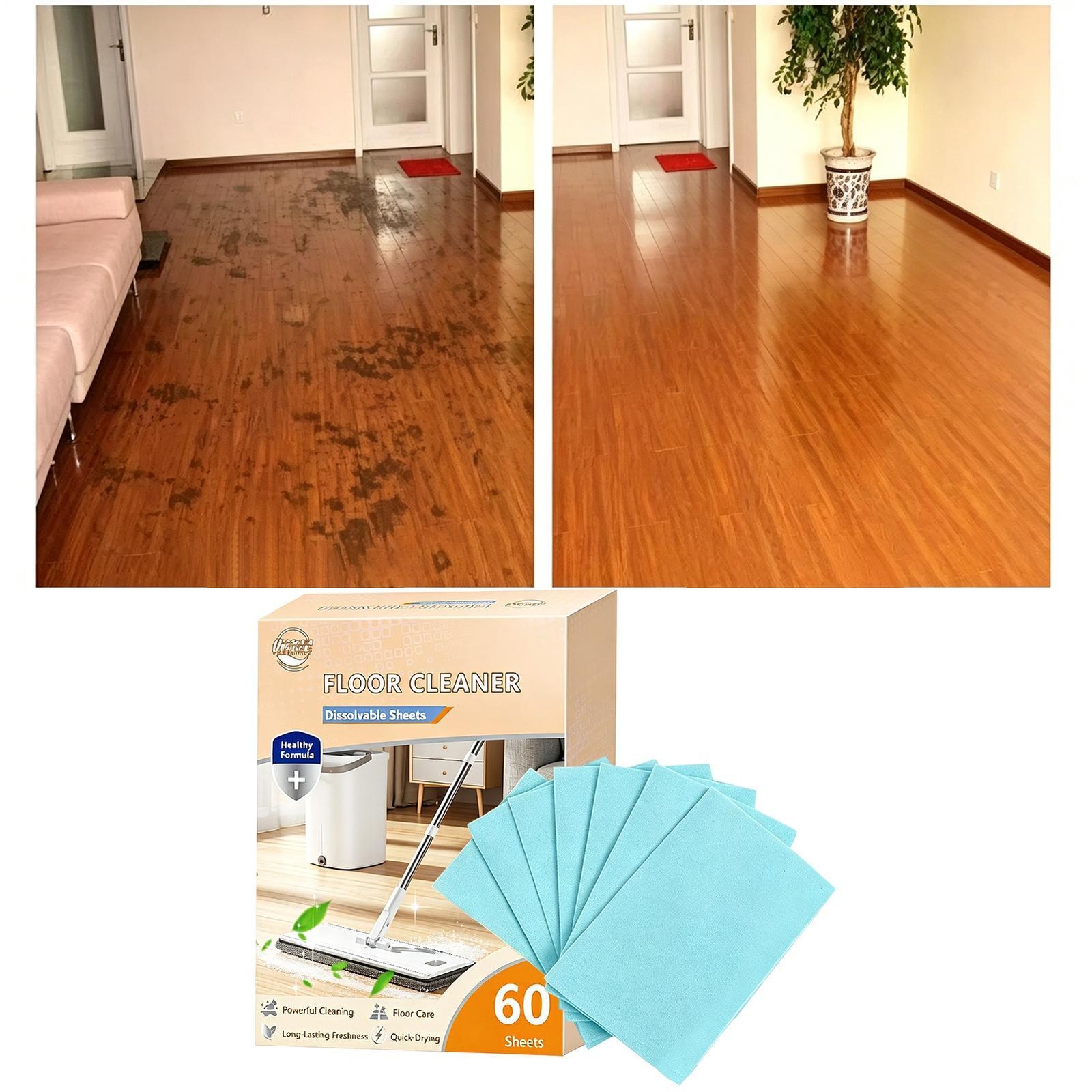 Multipurpose Dissolvable Floor Cleaning Sheets 60 Pieces Deep Clean Tablets Mopp