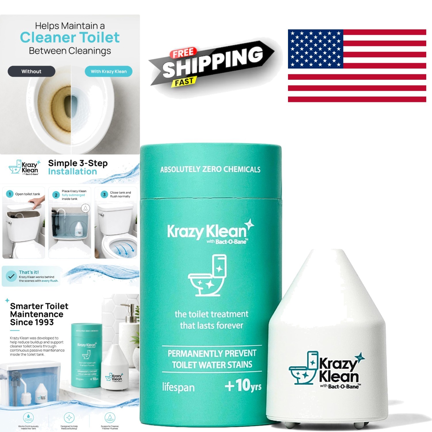 Toilet Tank Cleaner System Reduces Buildup and Stains Chemical Free Solution