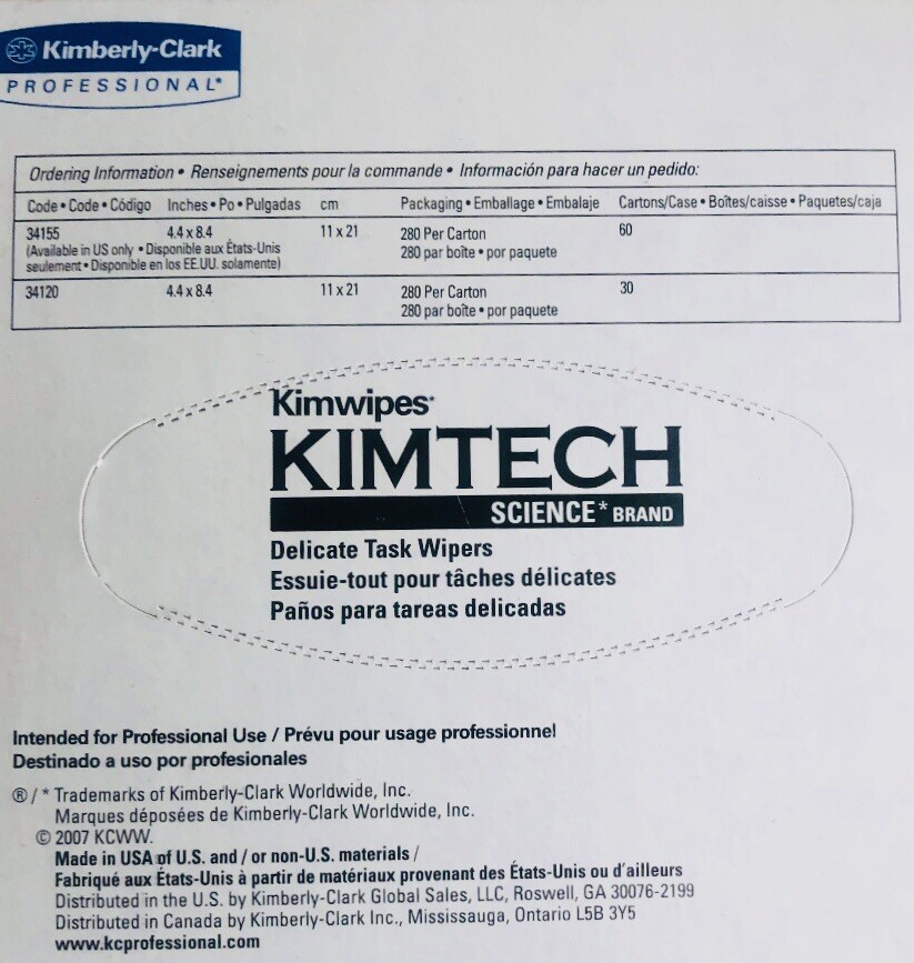 KIMTECH SCIENCE 34155 Delicate Task Wipes -WHITE 4.4″ x 8.4″ (2 Box of 280)