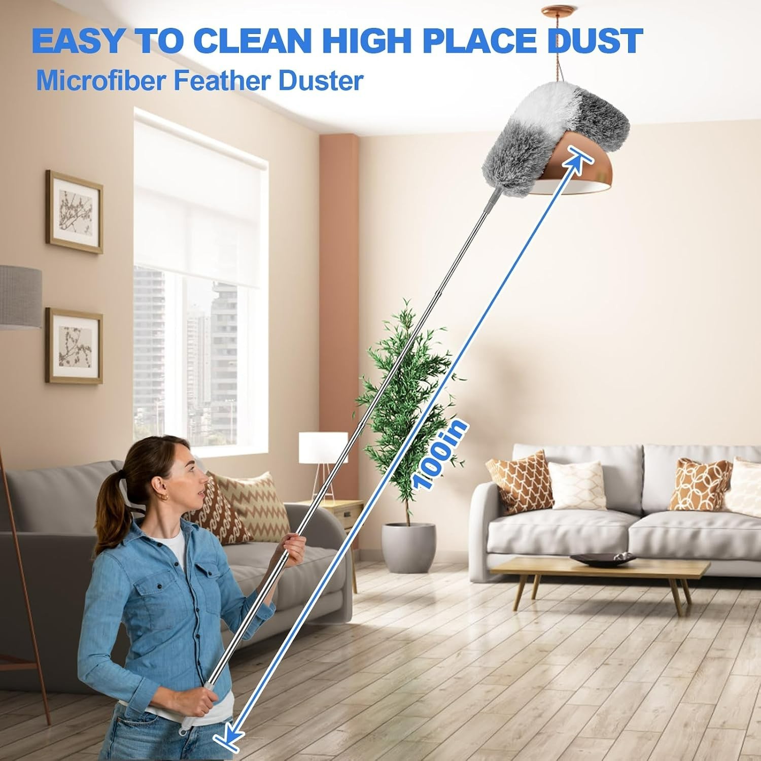 Feather Duster with 100-Inch Extension Pole – Effortless Ceiling Fan Cleaning