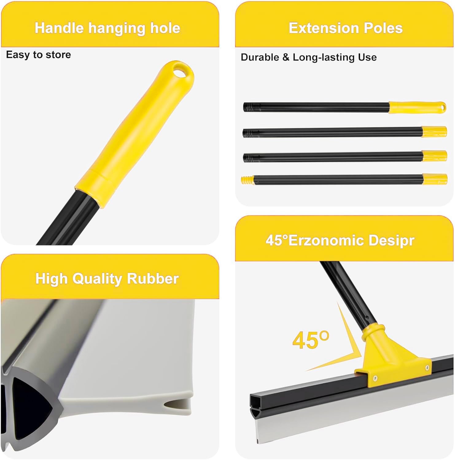 Heavy Duty Floor Squeegee with 50.8″ Metal Long Handle for Concrete, Tile, Ba…
