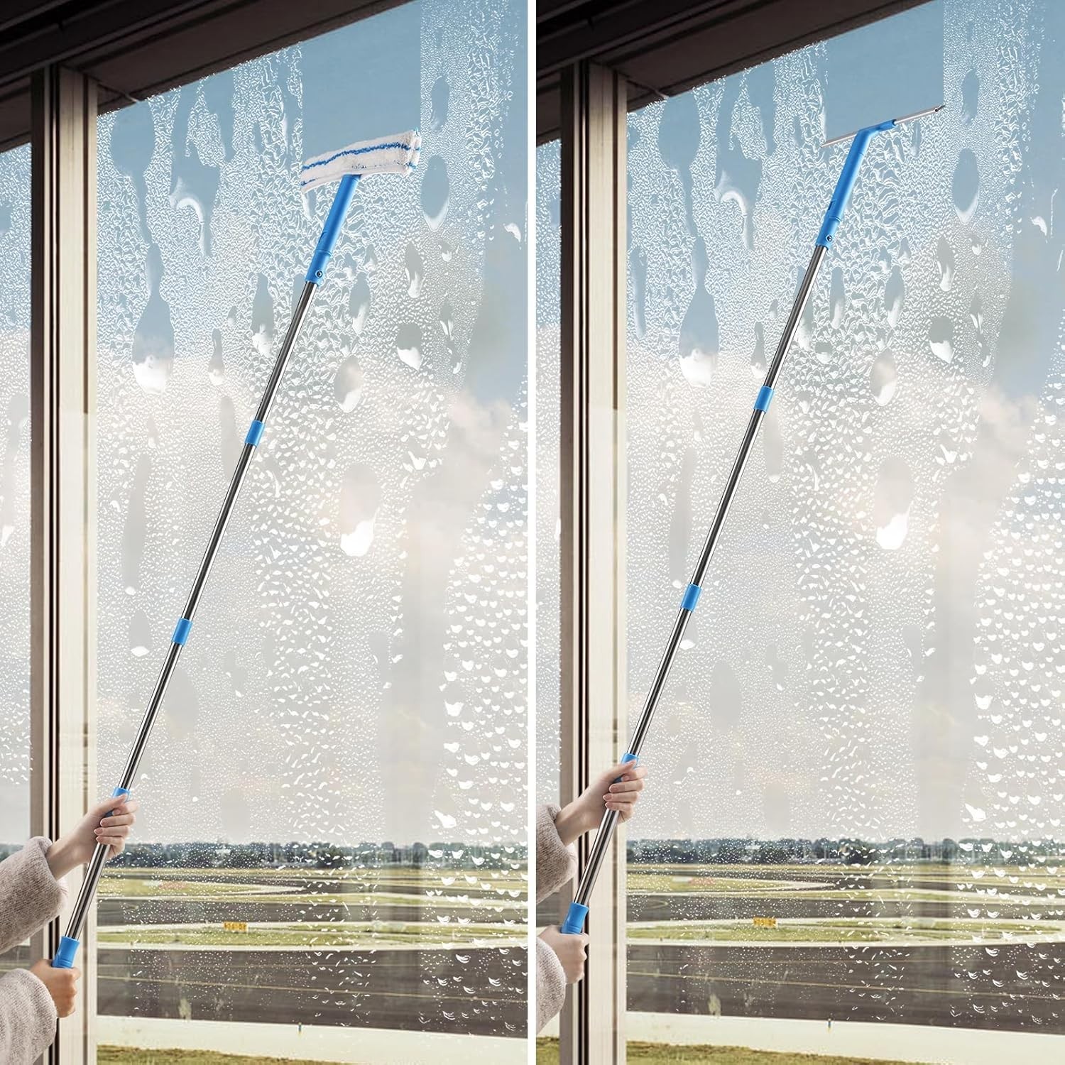 Window Cleaner with Long Handle(57In), Glass Cleaning Tools with Silicone Squeeg