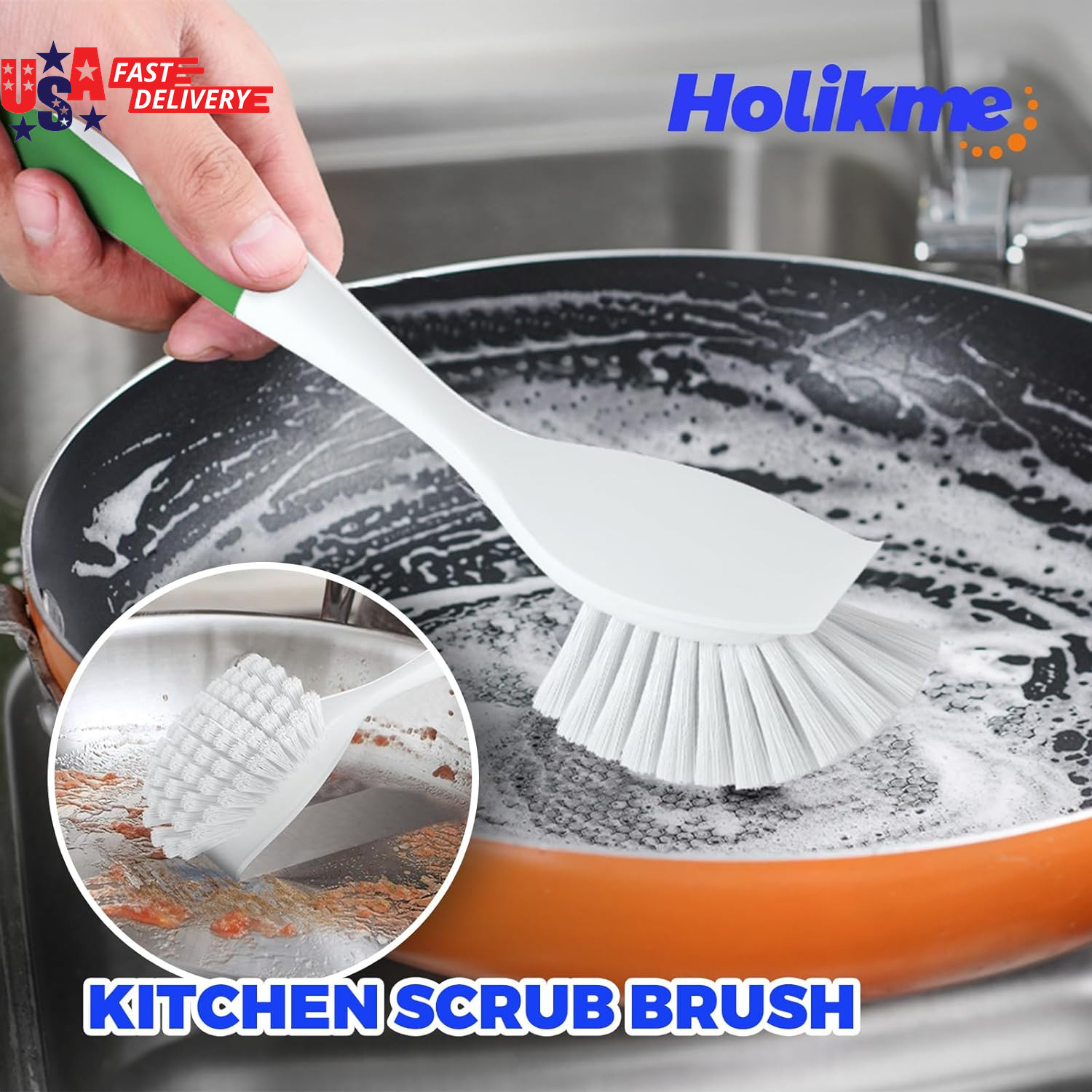 6-Pack Kitchen Cleaning Brush Set Green Dish Brushes with Scraper Scouring Pad W