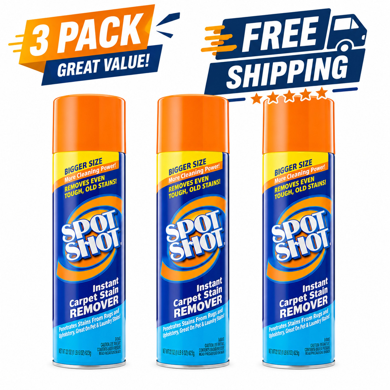 Spot Shot Instant Carpet Stain Remover Aerosol, 21 oz. Cans pack of 3
