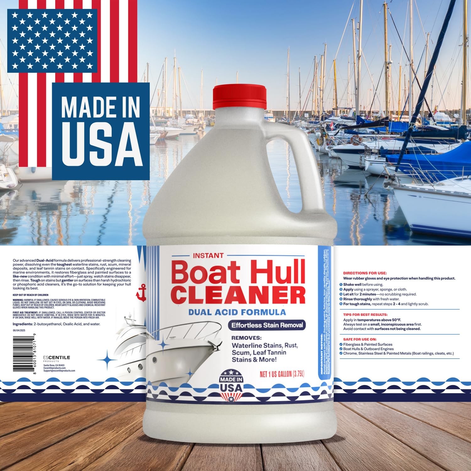 Instant Boat Hull Cleaner – Dual Acid Formula for Scum, Rust, Hard Water Stains