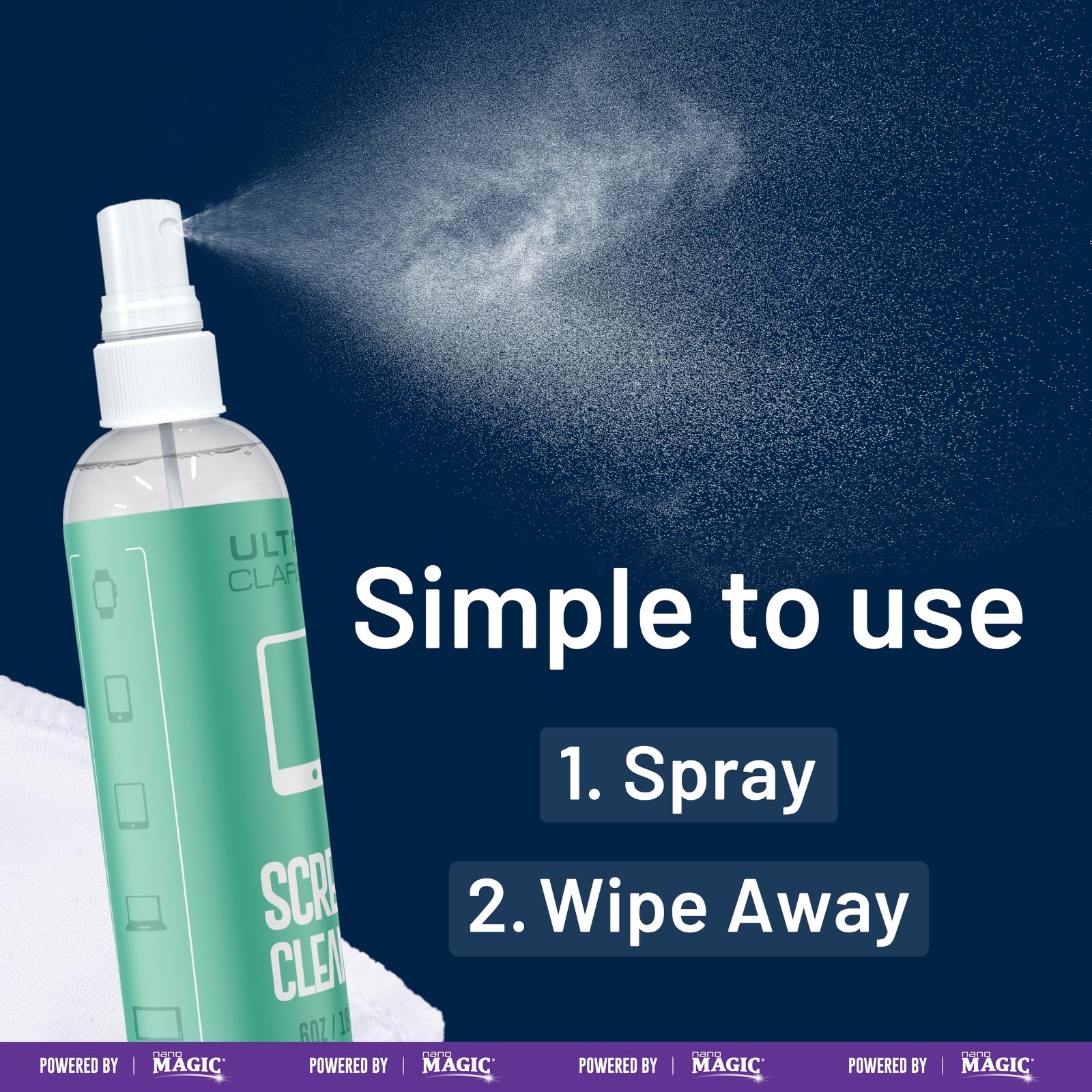 Powered by Nano Magic Screen Cleaner 6oz Spray Bottle | Optical Grade Solution,