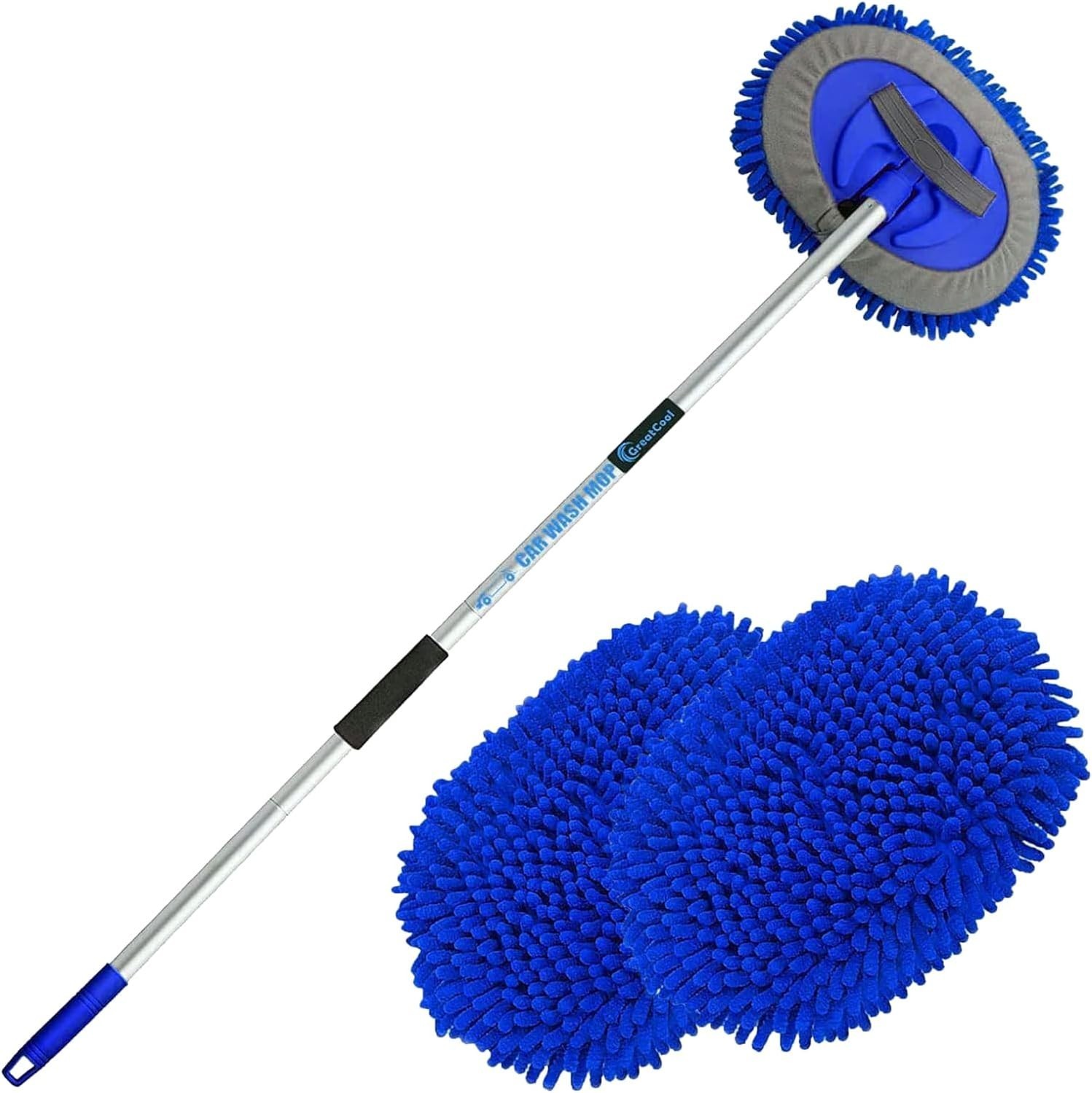 62″ Car Wash Brush Mop Kit with Long Handle, 2 in 1 Cars Truck SUV RV Caravans a