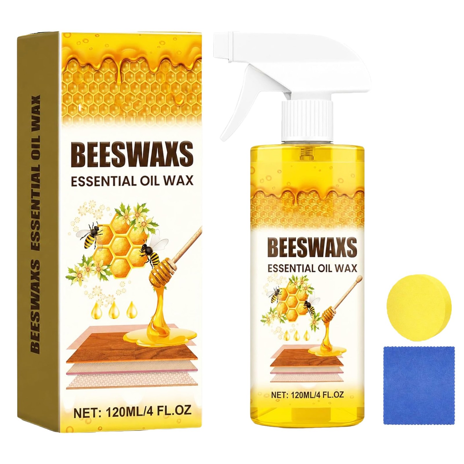 Natural Beeswax Wood Polish Spray with Sponge & Towel