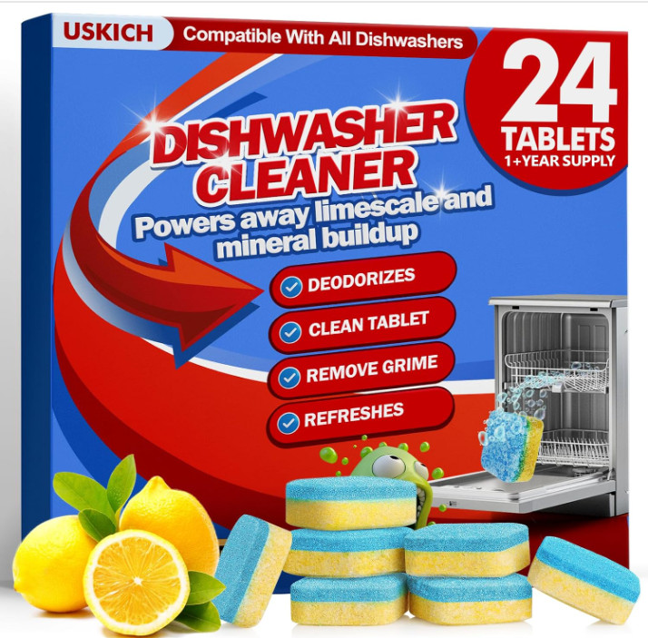 Dishwasher Cleaner tablets Deodorizer 24 Pack 1 Year Supply Deep Cleaning Septic